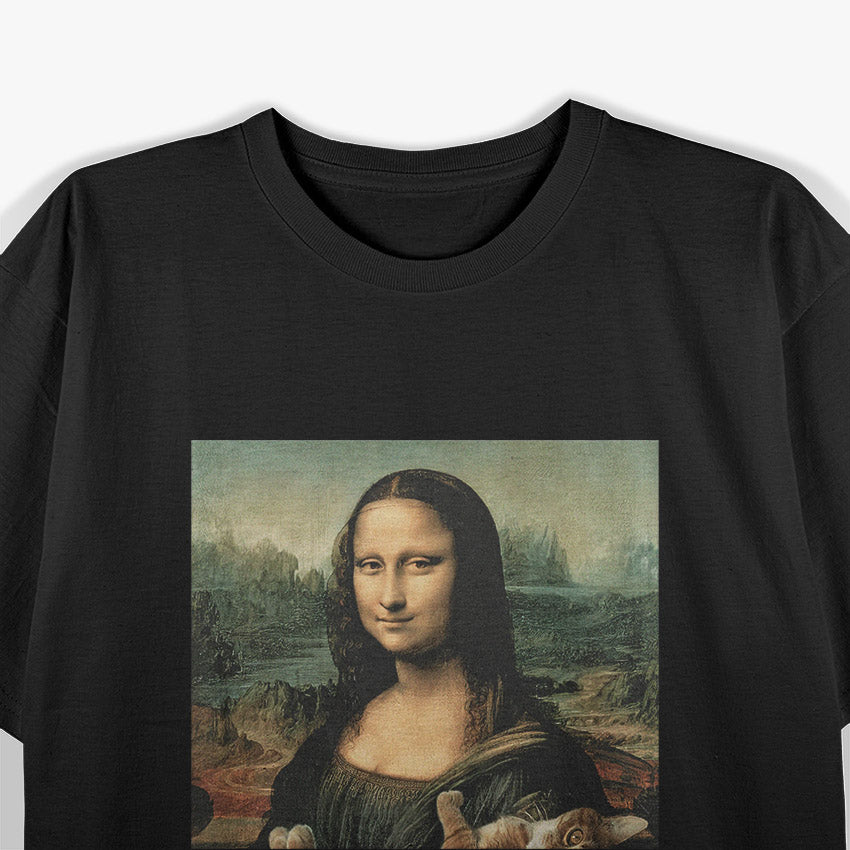 Mona Lisa with Orange Cat A Hilarious Twist on Classic Art T-Shirt