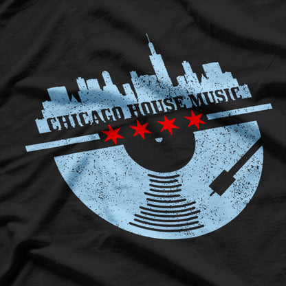 Chicago House Music Vintage Vinyl DJ Raver Flag Skyline Gift T-Shirt