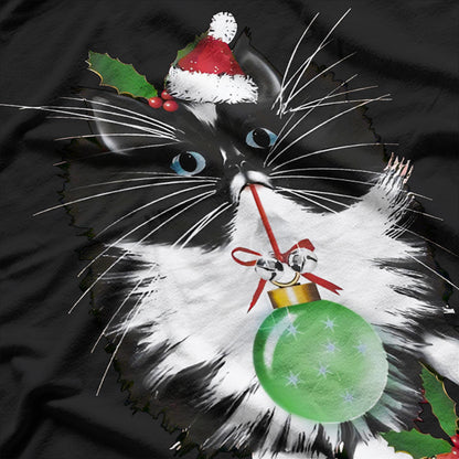 A Tuxedo Merry Christmas Cute Cat Xmas T-Shirt