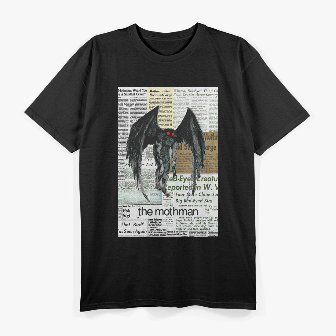Mothman Vintage Newspaper Articles of the Cryptid Legend T-Shirt