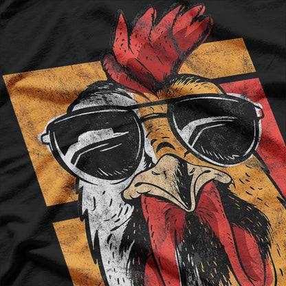 Cool Rooster Wearing Sunglasses Retro Chicken T-Shirt