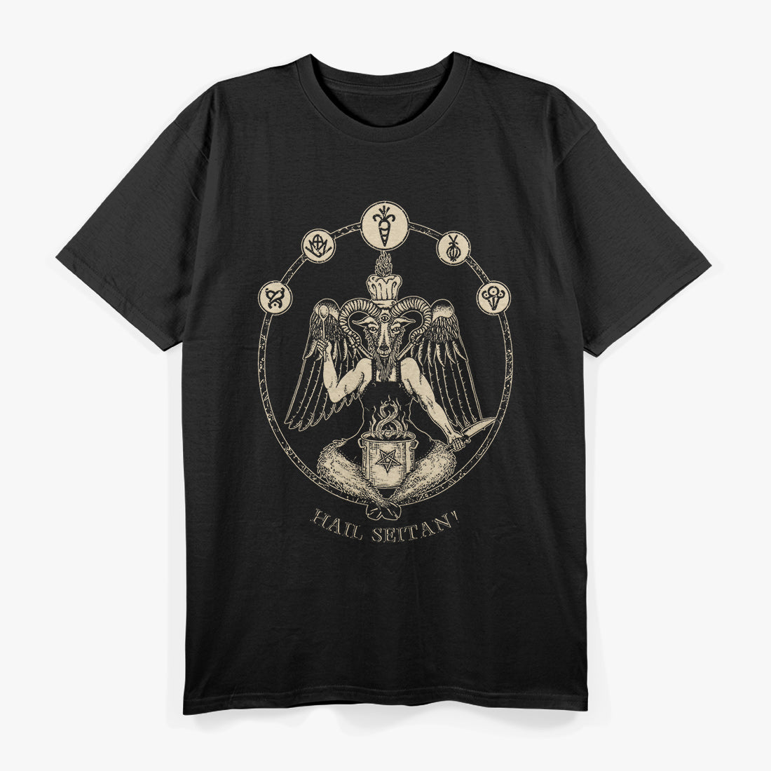 Hail Seitan Occult Vegan Chef Baphomet with a Twist of Humor T-Shirt