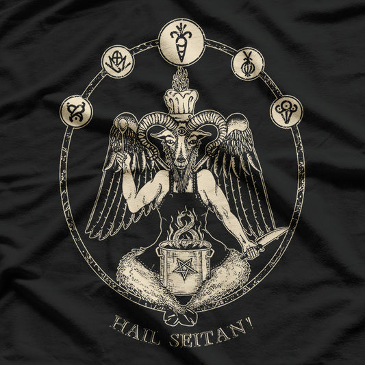 Hail Seitan Occult Vegan Chef Baphomet with a Twist of Humor T-Shirt