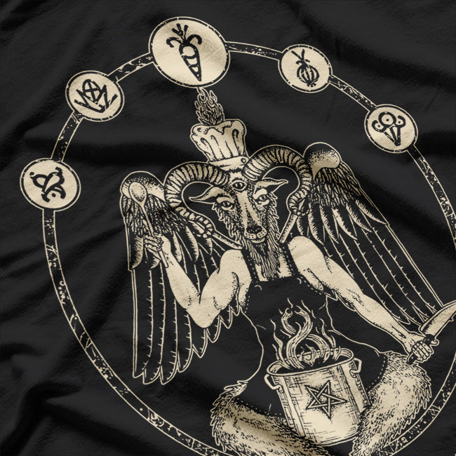 Hail Seitan Occult Vegan Chef Baphomet with a Twist of Humor T-Shirt