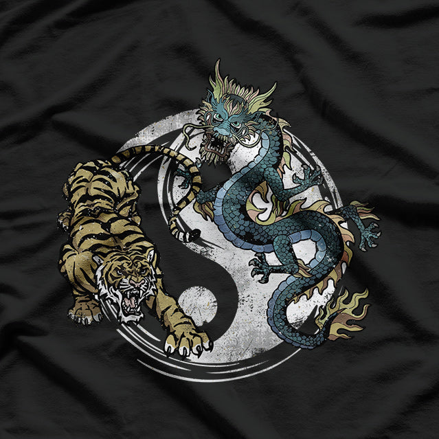 Dragon and Tiger Asian Yin Yang Balance T-Shirt