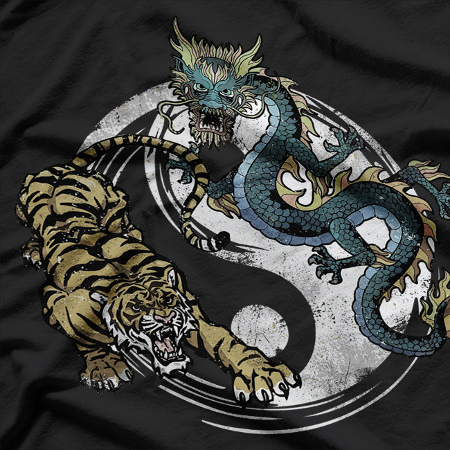 Dragon and Tiger Asian Yin Yang Balance T-Shirt