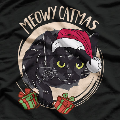 Meowy Catmas Merry Catmas Black Cat Christmas Xmas T-Shirt