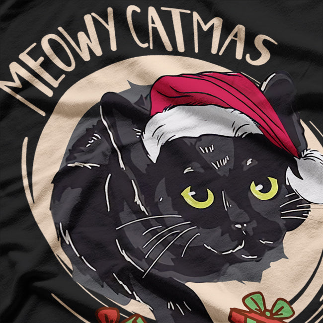 Meowy Catmas Merry Catmas Black Cat Christmas Xmas T-Shirt