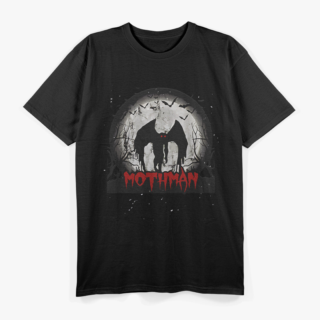 Dark Moon with Bats and Mothman A Haunting Folklore T-Shirt