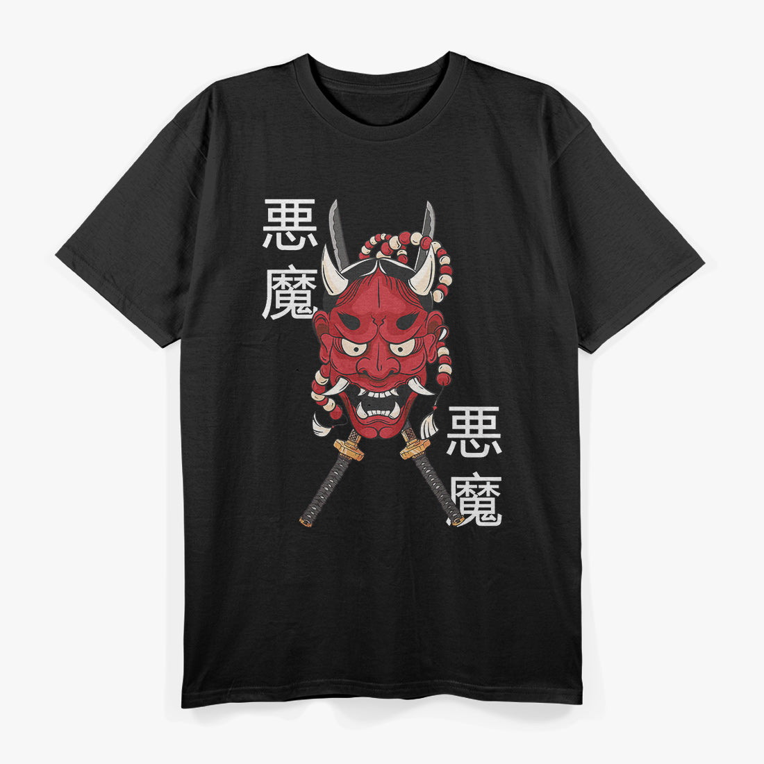 Hannya Mask Japanese Female Demon with Katana Sword Design T-Shirt