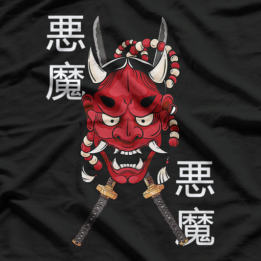 Hannya Mask Japanese Female Demon with Katana Sword Design T-Shirt