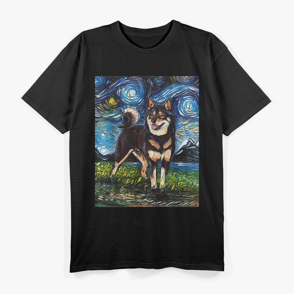 Black Shiba Inu Starry Night Cute Dog T-Shirt