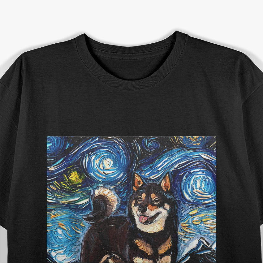 Black Shiba Inu Starry Night Cute Dog T-Shirt