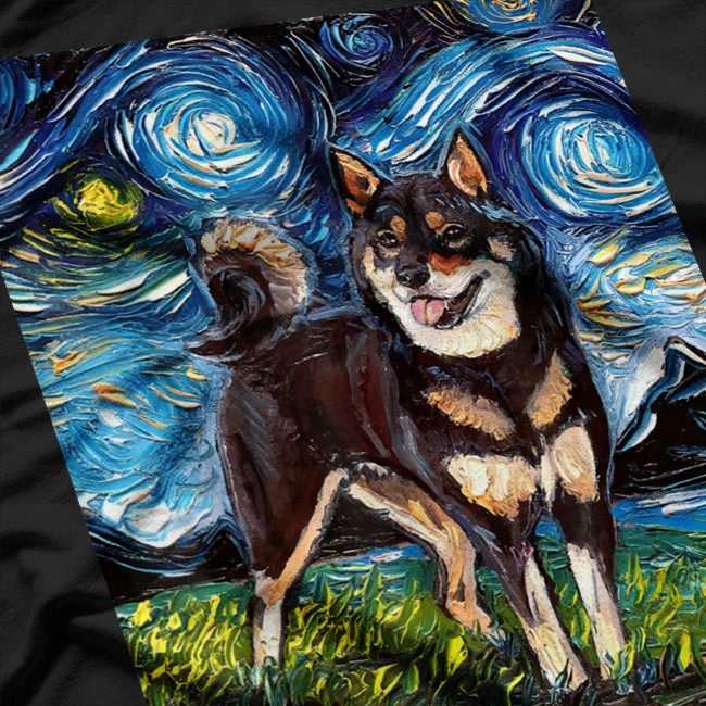 Black Shiba Inu Starry Night Cute Dog T-Shirt