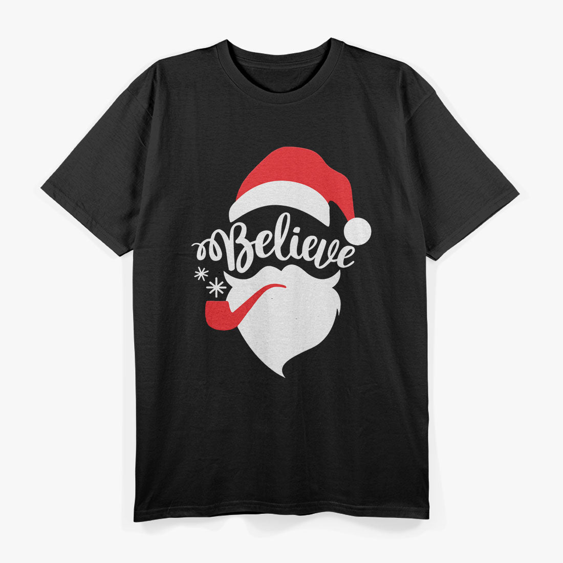 Believe Quote Santa Hat Mustache Family Reunion Christmas T-Shirt