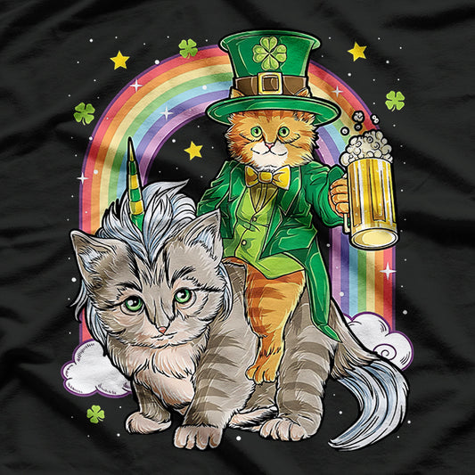 St. Patrick's Day Kitty Cat on Kitty Unicorn Lucky Green T-Shirt