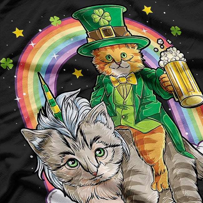St. Patrick's Day Kitty Cat on Kitty Unicorn Lucky Green T-Shirt