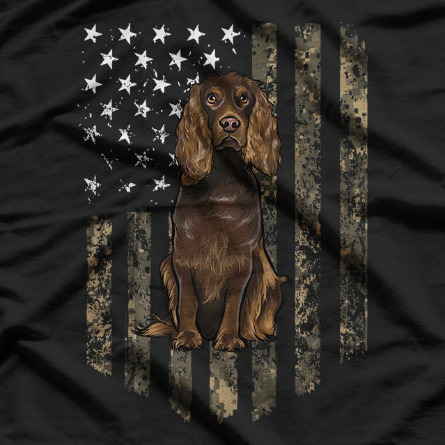 Camo American Flag Field Spaniel 4th Of July USA T-Shirt