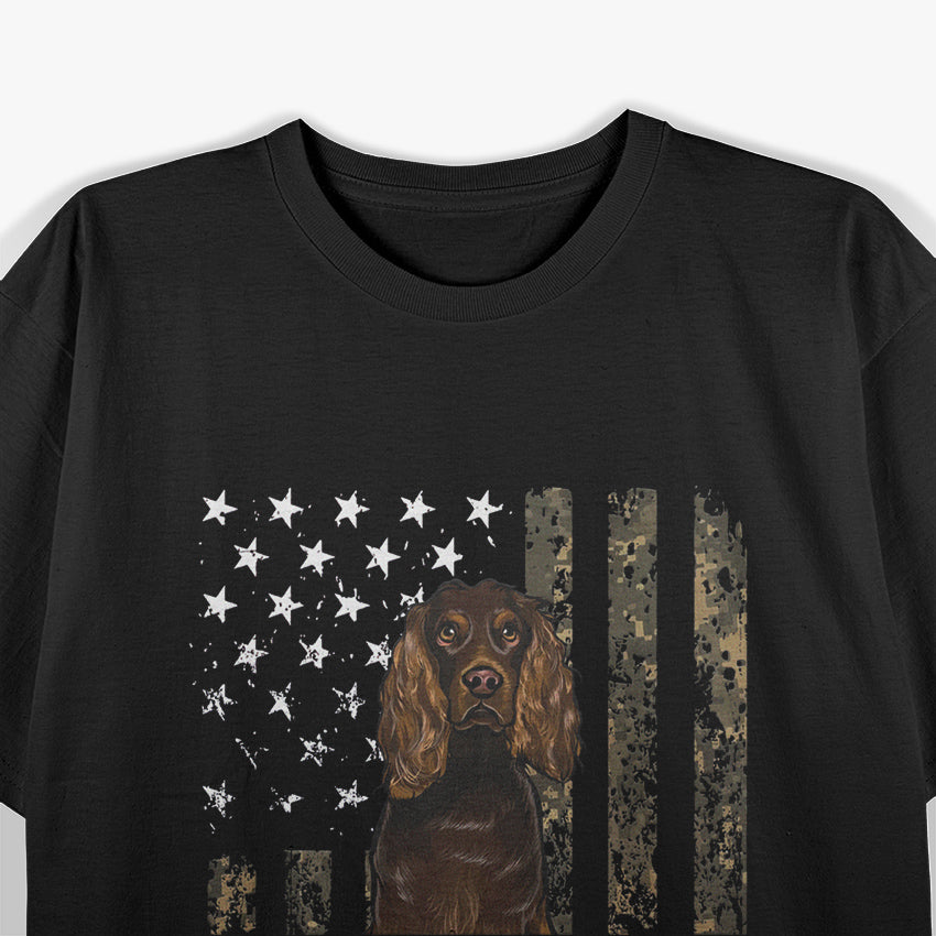 Camo American Flag Field Spaniel 4th Of July USA T-Shirt