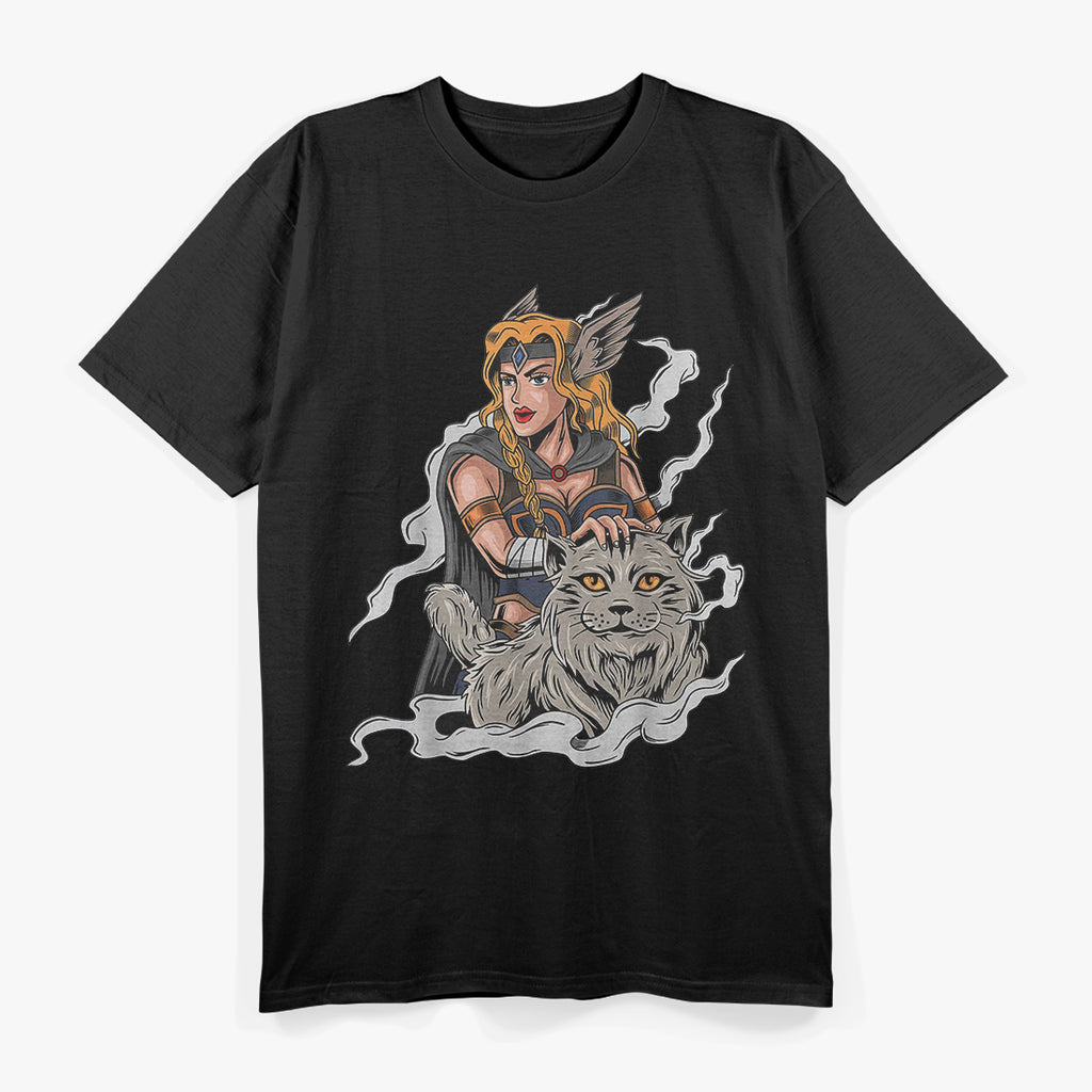 Freyja Norse Goddess with Cats - A Symbol of Love and War T-Shirt