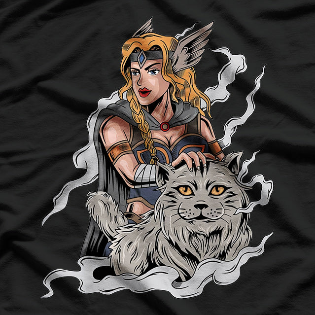 Freyja Norse Goddess with Cats - A Symbol of Love and War T-Shirt