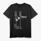Black and White Cat Hanging On T-Shirt