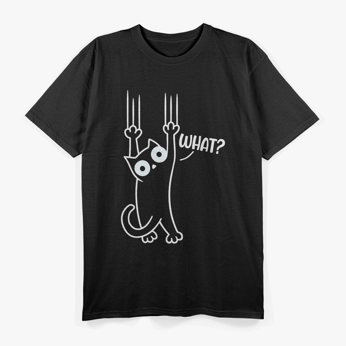Black and White Cat Hanging On T-Shirt