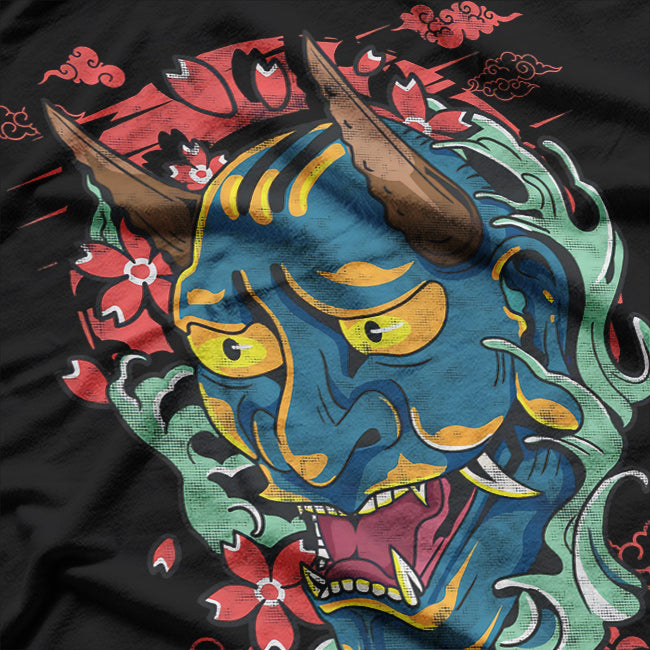 Oni Mask Japanese Blue Demon Mask of Power and Myth T-Shirt