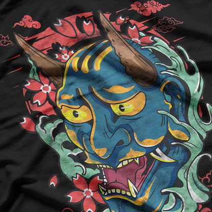 Oni Mask Japanese Blue Demon Mask of Power and Myth T-Shirt