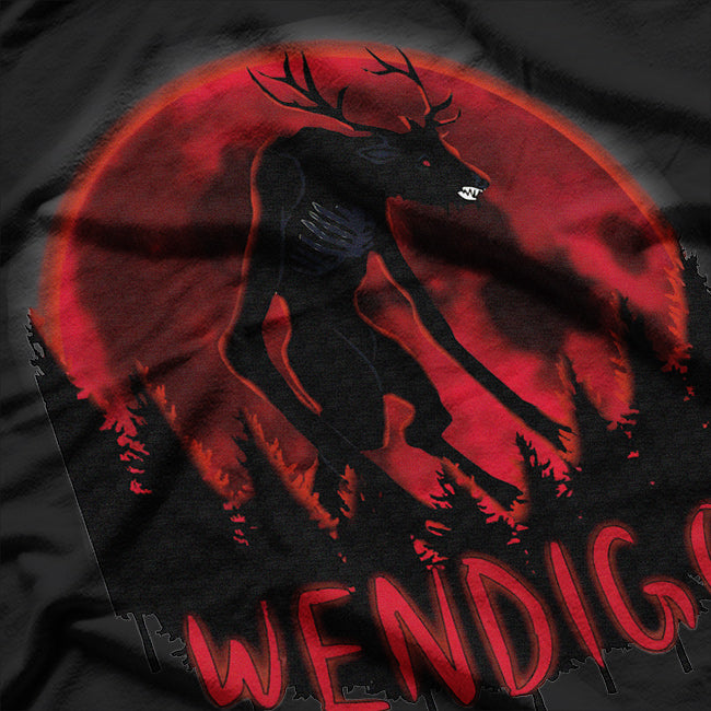 Red Moon in a Ghost Forest Wendigo Folklore T-Shirt