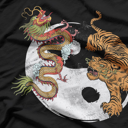 Asian Dragon & Tiger Yin Yang Balance of Power T-Shirt