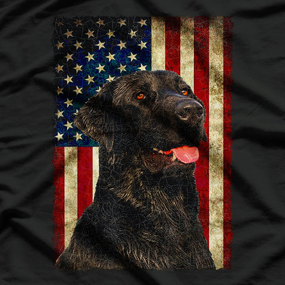 Black Labrador Dog USA Vintage American Flag T-Shirt