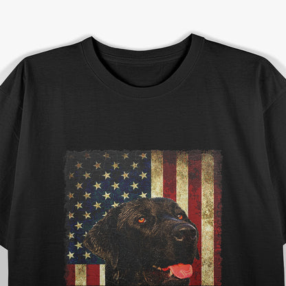 Black Labrador Dog USA Vintage American Flag T-Shirt