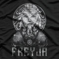 Freyja Norse Goddess with Cats and Sacred Symbols T-Shirt