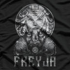 Freyja Norse Goddess with Cats and Sacred Symbols T-Shirt
