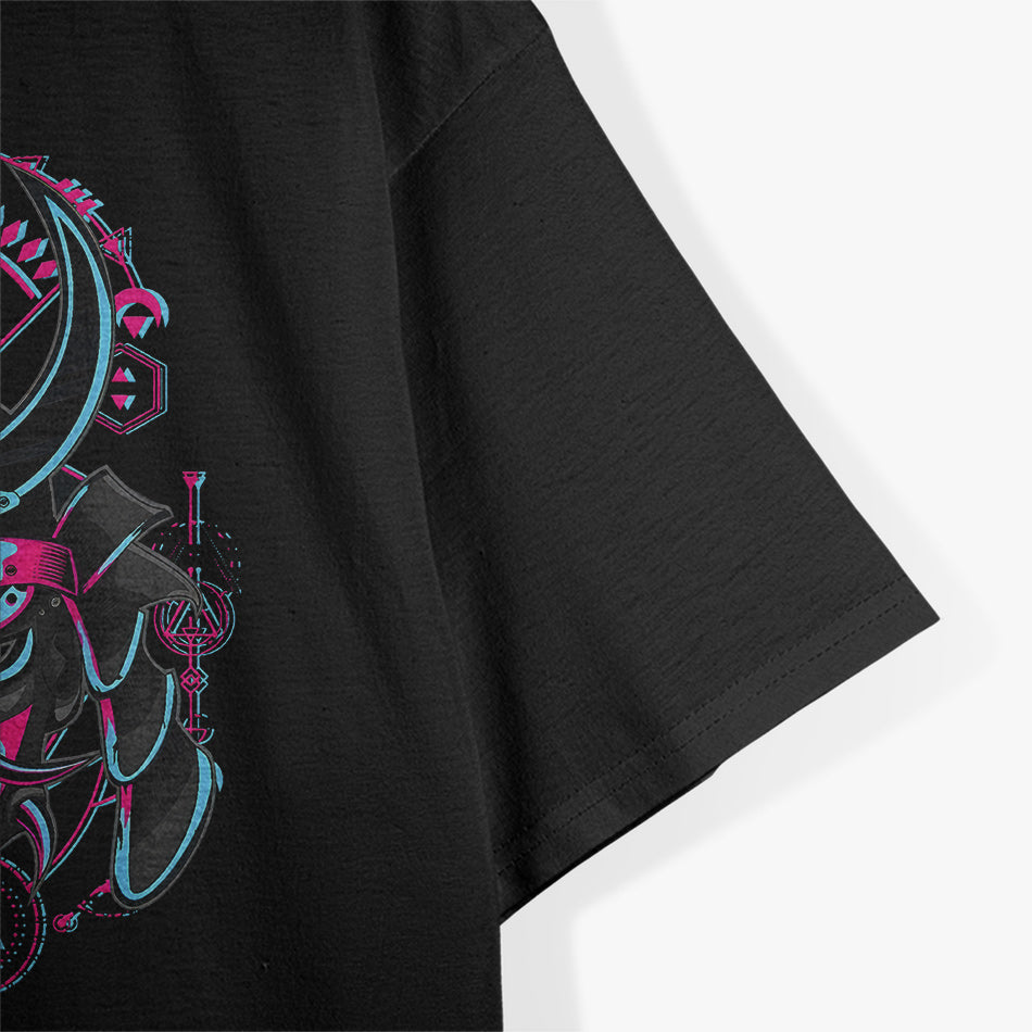 Japanese Demon Samurai - Oni Face Mask with Glitch Art Effect T-Shirt