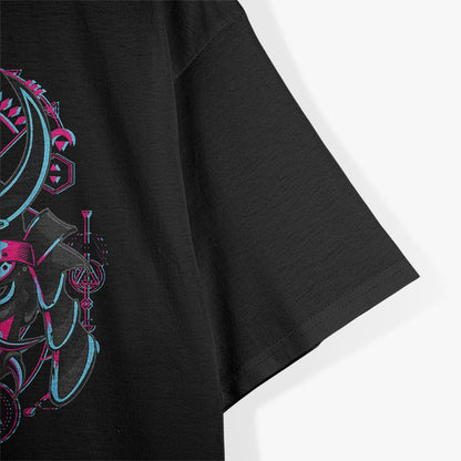 Japanese Demon Samurai - Oni Face Mask with Glitch Art Effect T-Shirt