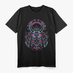 Japanese Demon Samurai - Oni Face Mask with Glitch Art Effect T-Shirt