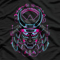 Japanese Demon Samurai - Oni Face Mask with Glitch Art Effect T-Shirt