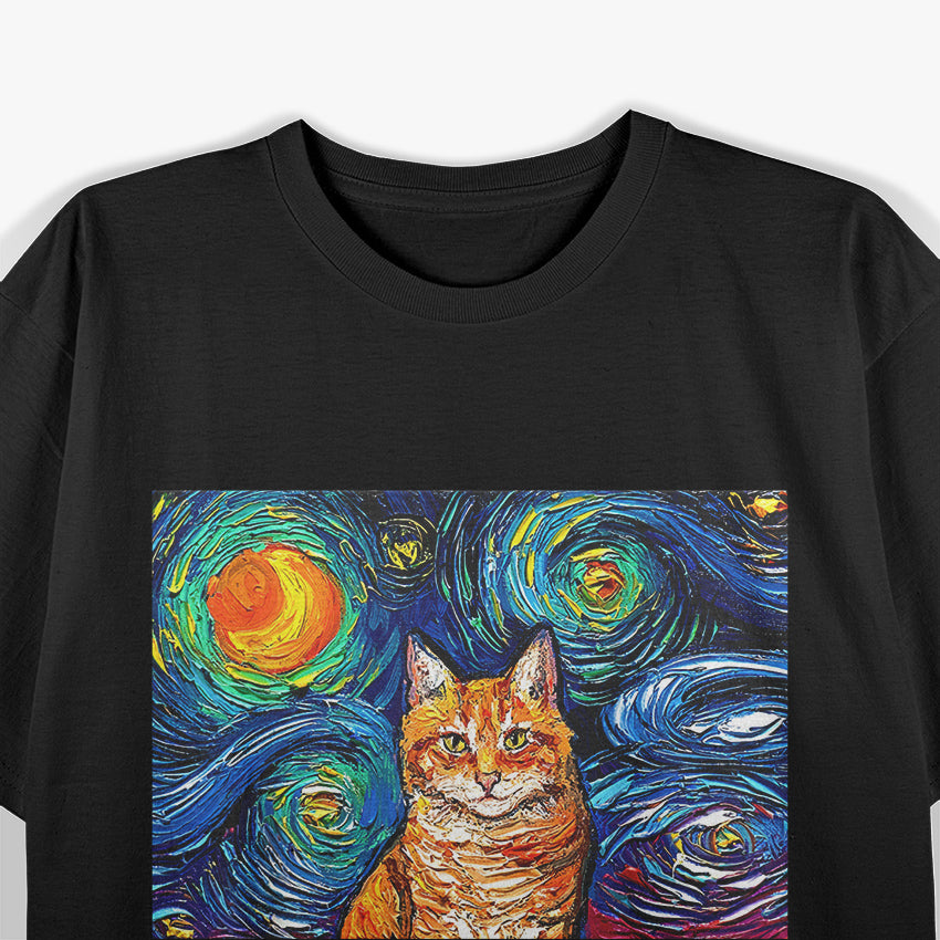 Orange Tabby Tiger Cat Starry Night T-Shirt