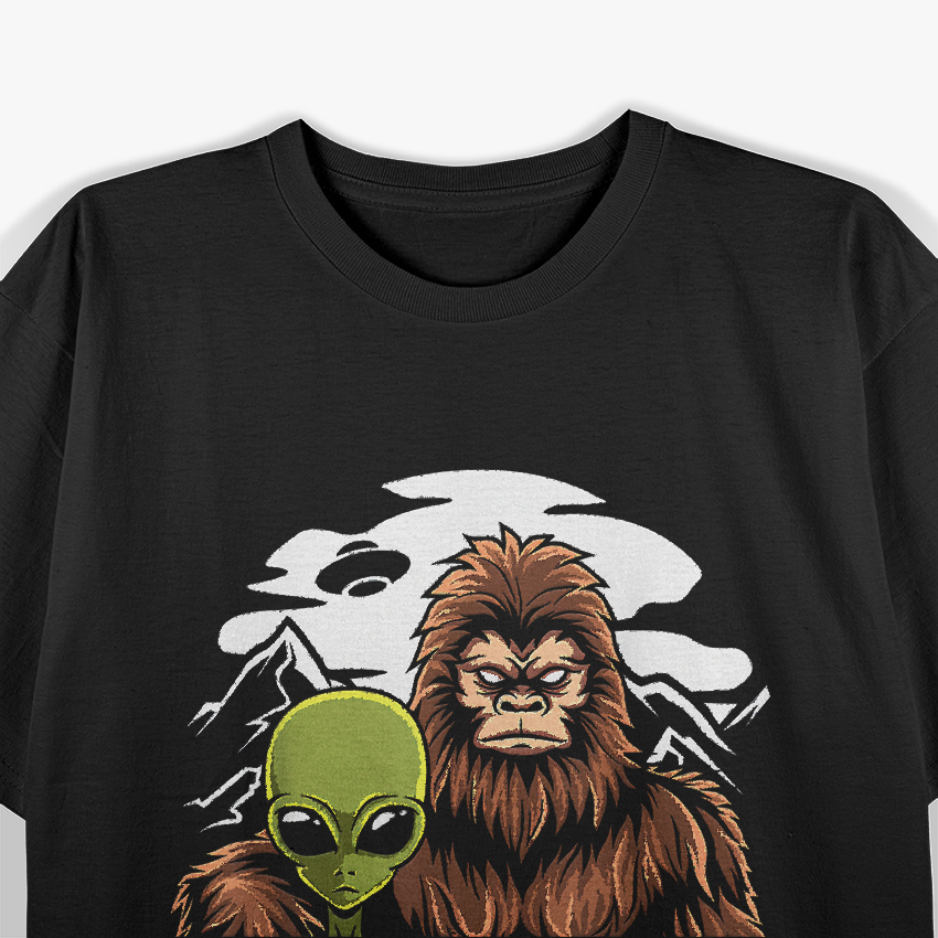 Retro Alien and Bigfoot: The Ultimate Cryptid Encounter T-Shirt