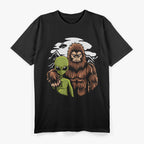 Retro Alien and Bigfoot: The Ultimate Cryptid Encounter T-Shirt