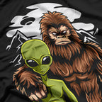 Retro Alien and Bigfoot: The Ultimate Cryptid Encounter T-Shirt