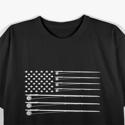 Fly Rod Fishing Patriotic American Flag for Outdoor Enthusiasts T-Shirt