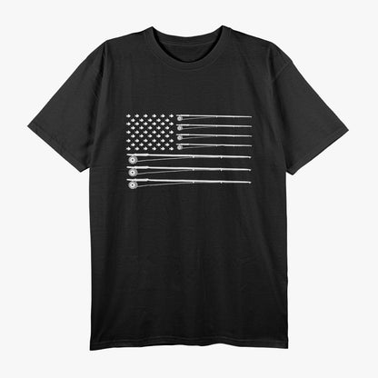 Fly Rod Fishing Patriotic American Flag for Outdoor Enthusiasts T-Shirt