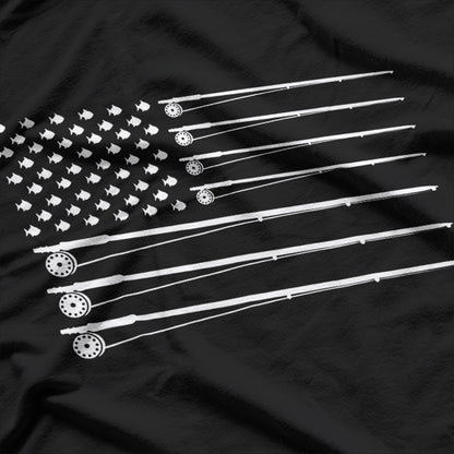 Fly Rod Fishing Patriotic American Flag for Outdoor Enthusiasts T-Shirt