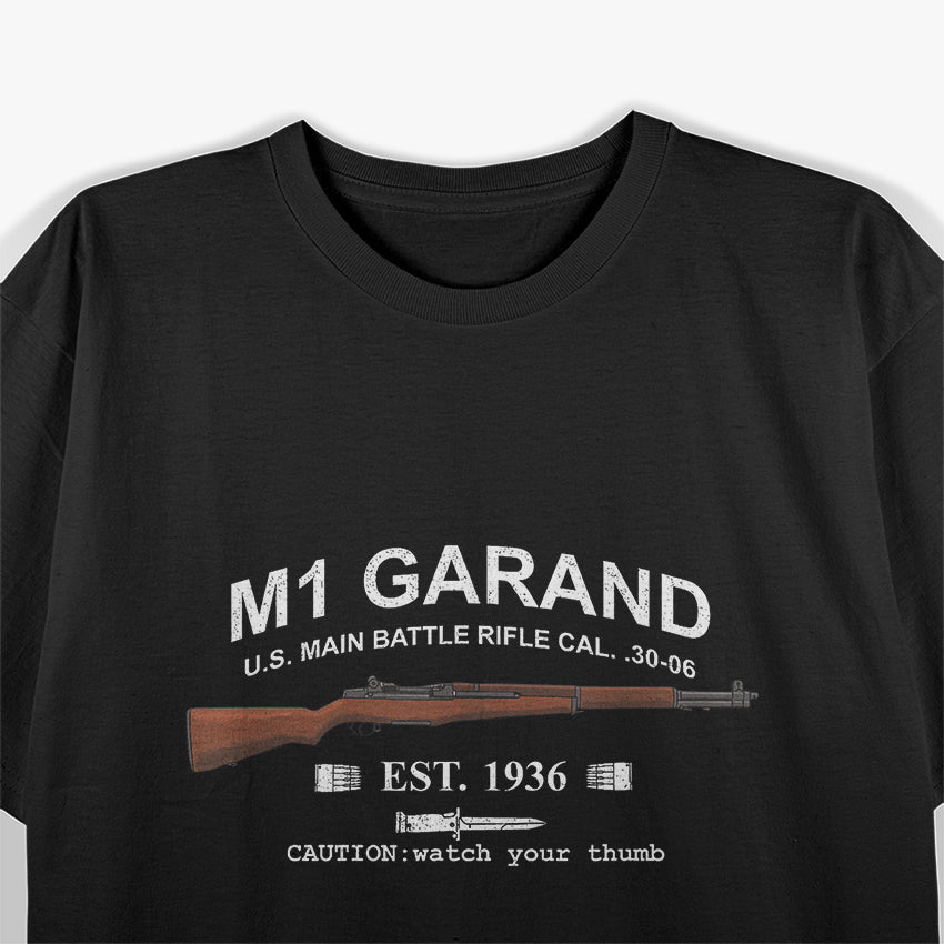 M1 Garand Rifle Gun WWII Watch Your Thumb EST 1936 Graphic T-Shirt