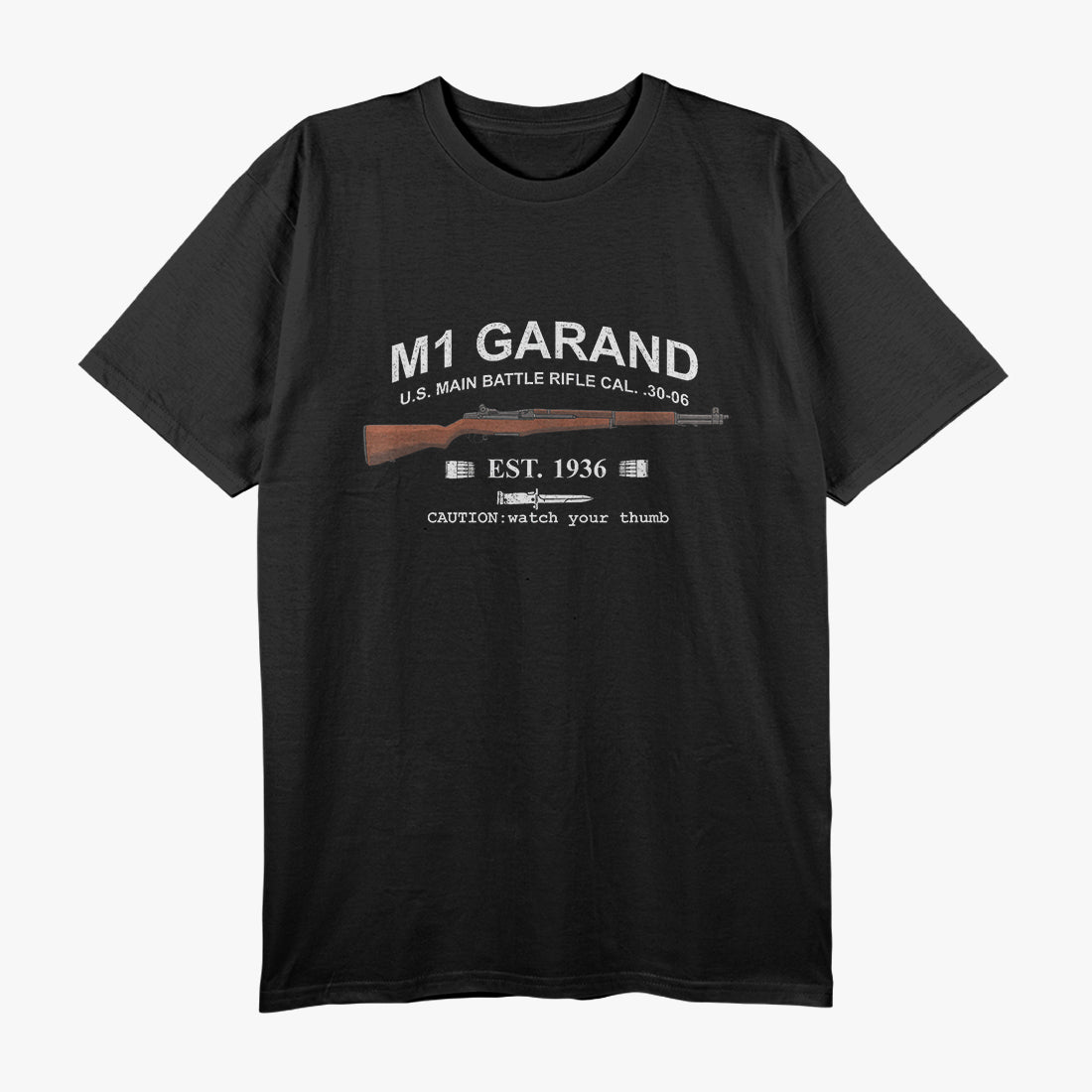 M1 Garand Rifle Gun WWII Watch Your Thumb EST 1936 Graphic T-Shirt