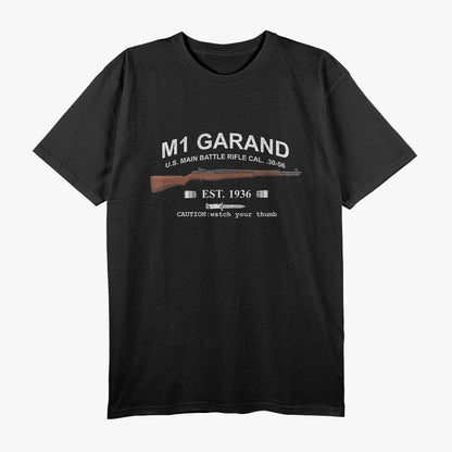 M1 Garand Rifle Gun WWII Watch Your Thumb EST 1936 Graphic T-Shirt