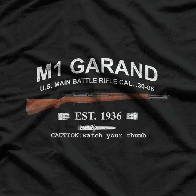 M1 Garand Rifle Gun WWII Watch Your Thumb EST 1936 Graphic T-Shirt